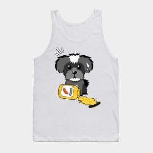 Cute Schnauzer Spilled a jar of mustard sauce Tank Top